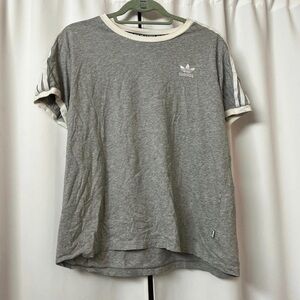 Adidas Gray & White Striped Cotton Short Sleeve Athletic T-Shirt Size Medium